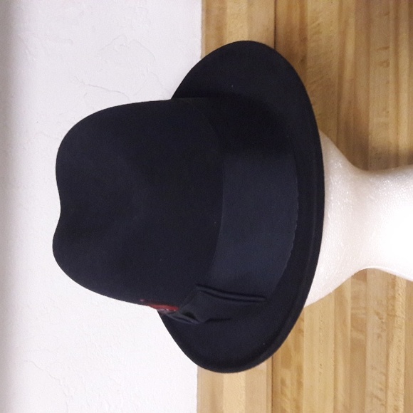 Vintage Tardy Custom Hatter Men's  Black Fedora Hat with Red Feather - Picture 8 of 11